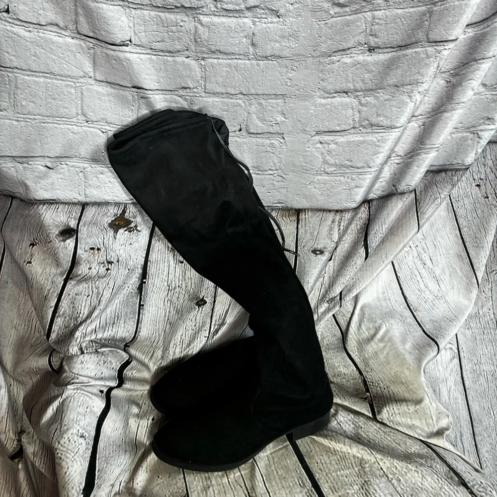 Circus by Sam Edelman Black OTK Faux Suede Pull On Zip Black Round Toe Boots Sz8
